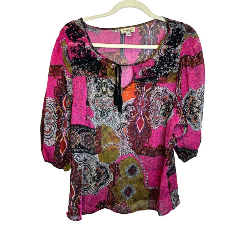 One World Blouse Women's Petite Small Paisley Patchwork Lightweight